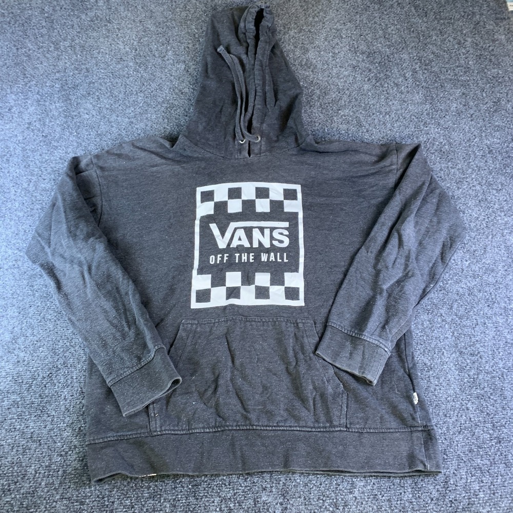 Vans Off The Wall Hoodie Men Large Gray Graphic Cotton Pullover Kangaroo Pocket